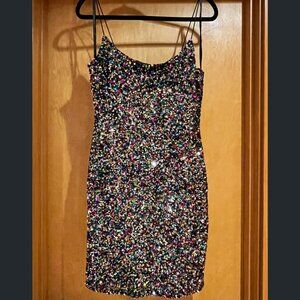 🌈 B. Smart Rainbow Sequin Mini Dress – XL | Festival Party Dress